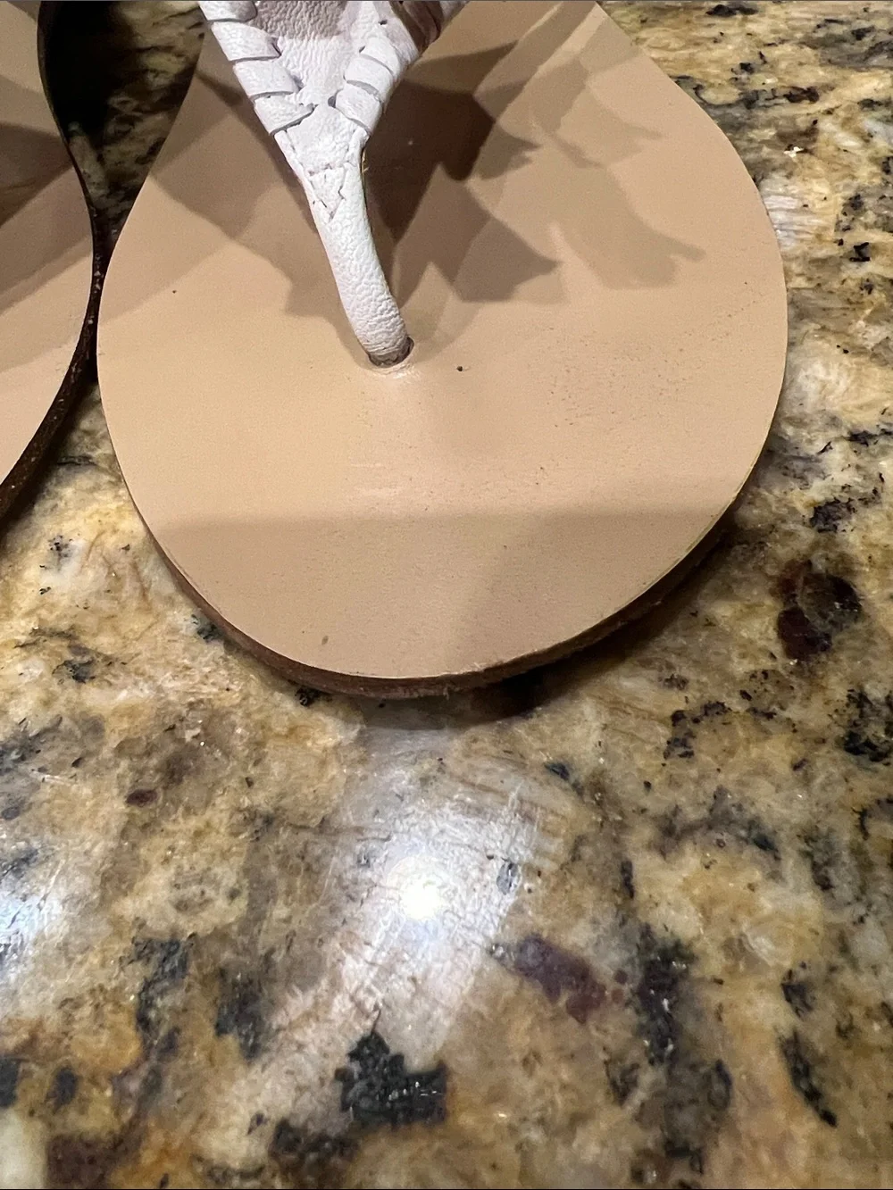 Jack Rogers White Leather Thong Sandals with Pink Tassel Accents